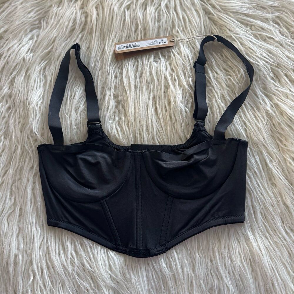 Skims Logo Shine Corset Balconette Bra Onyx Size 32A
